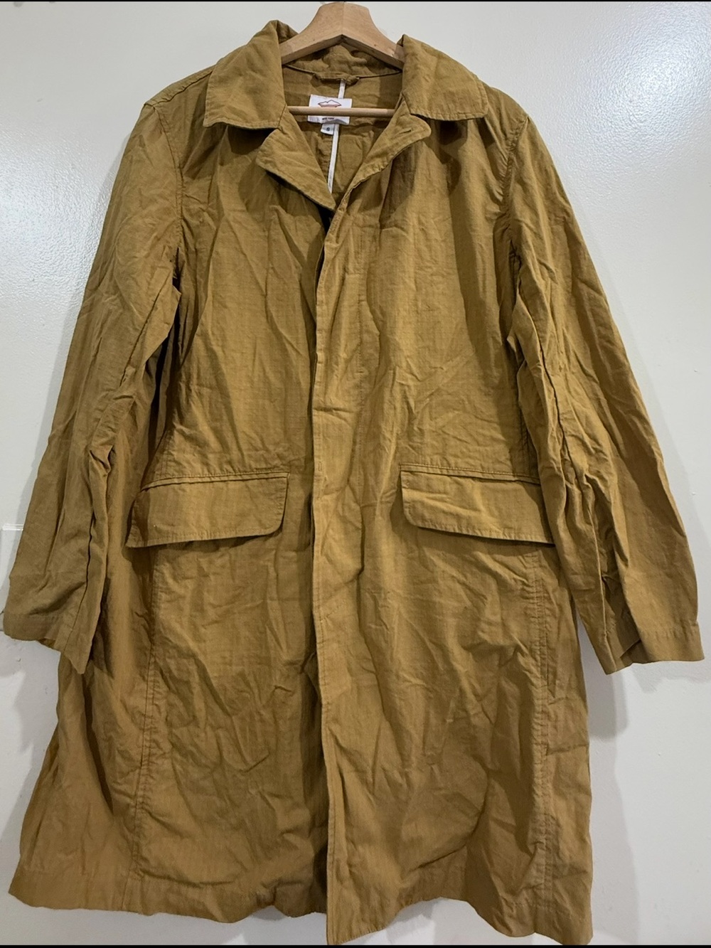 battenwear Relaxed Tan Trench Coat with Flap Pockets by